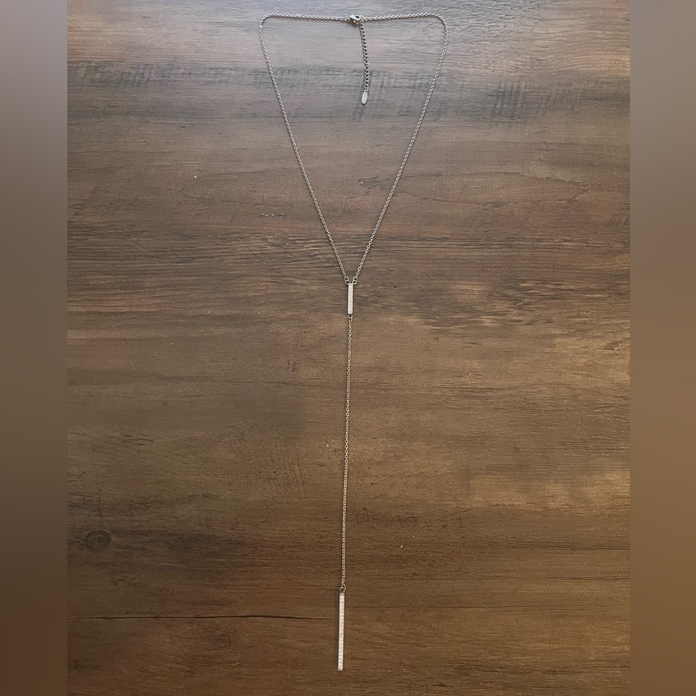 TOCARA Stainless Steel Lariat Silver Drop Bar Y-Necklace Minimalist Jewelry